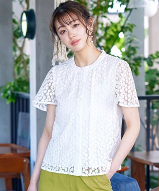 Tiaclasse 【洗える】チュールレースブラウス オフホワイト