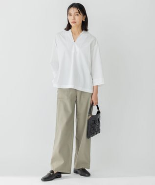 23区 【洗える】コンパクトコットンツイル スキッパー シャツ ホワイト系