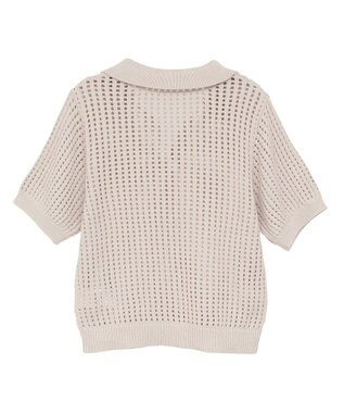 AMERICAN HOLIC 衿付きメッシュ編み半袖ニットプルオーバー Light Beige