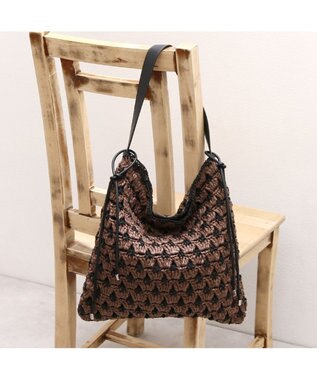 UNBILLION カシュカシュ cachecache / 配色編みワンハンドルトート カゴバッグ チョコ