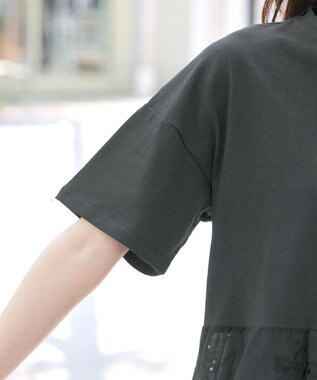 Tiaclasse 【洗える】刺繍レースドッキングカットソートップス チャコールグレー