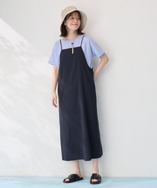 ANY L 【洗濯機可/セットアップ可/UVケア/速乾/イージーケア】サラサラテックリネンキャミソールワンピース ネイビー