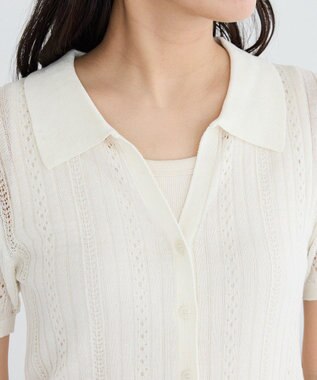 CRAFT STANDARD BOUTIQUE レースニット衿付き半袖カーディガン Off White