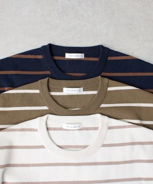 WHITE MAILS 【UNISEX】PAPER YARN BORDER KINT PULLOVER T-シャツ ライトグレー