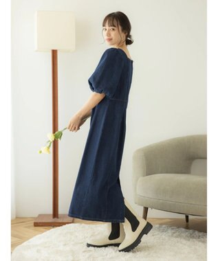 earth music&ecology スクエアネックデニムワンピース Dark Indigo