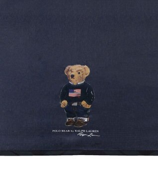 MOONBAT 【WEB限定/軽量】POLO RALPH LAUREN（ポロ ラルフローレン） 折りたたみ傘 ポロベア×チェックパイピング 無地 FLAG BEAR ネイビーブルー
