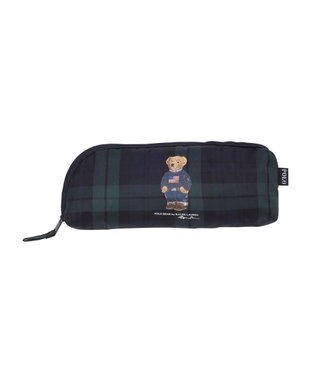 MOONBAT 【WEB限定/軽量】POLO RALPH LAUREN（ポロ ラルフローレン） 折りたたみ傘 ポロベア×チェックパイピング 無地 FLAG BEAR ネイビーブルー