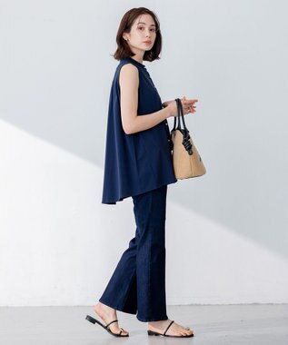 組曲 【洗える】ブラウスライクジャージーノースリーブ カットソー ネイビー系