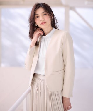 ANY 【WEB限定】ダブルクロスストレッチ Ｖネックノーカラージャケット ベージュ