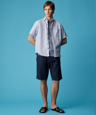 JOSEPH ABBOUD 【リネン素材/吸水速乾/日本素材】リネンハニカム ダディ ポロシャツ サックスブルー×ストライプ