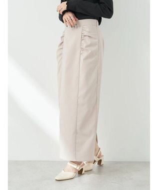 earth music&ecology ギャザーナロースカート Gray Beige