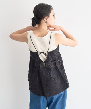 earth music&ecology 【セットアップ対応】【WEB・一部店舗限定】パッチワークレースキャミソール Black
