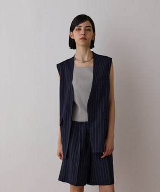 GRACE CONTINENTAL ストライプノーカラージレ ネイビー