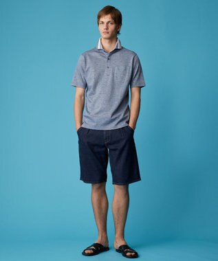 JOSEPH ABBOUD 【リネン素材/吸水速乾/日本素材】リネンハニカム ダディ ポロシャツ サックスブルー×ストライプ