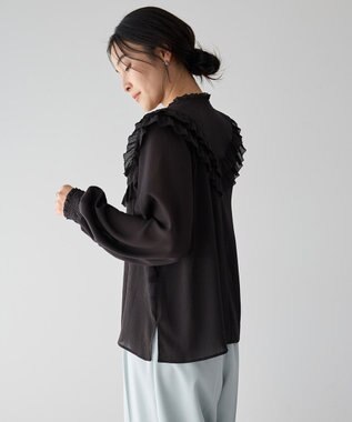 YECCA VECCA ラッフルレースブラウス Black