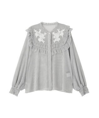 YECCA VECCA ラッフルレースブラウス Stripe
