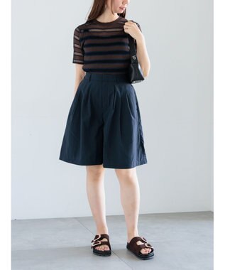 Te chichi シアーマルチボーダーハーフスリーブニット ブラウン