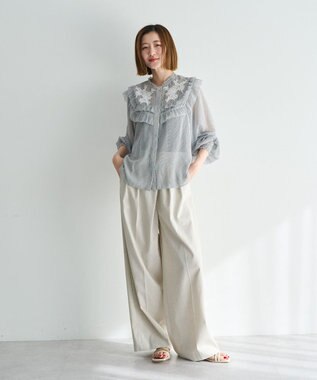 YECCA VECCA ラッフルレースブラウス Stripe