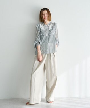 YECCA VECCA ラッフルレースブラウス Stripe