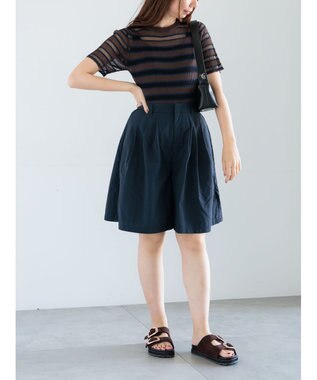 Te chichi シアーマルチボーダーハーフスリーブニット ブラウン