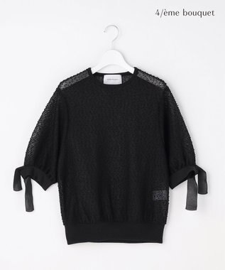 自由区 【カトリエムブーケ】Expression delicate ドットシアー・リボンスリーブトップス ブラック