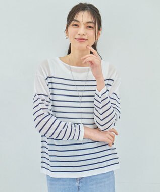 ANY L 【手洗い可/アンチピリング】シアーバスクボーダーニット ホワイト×ネイビー