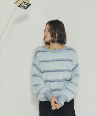 YECCA VECCA フェザーマルチボーダーニット Sax