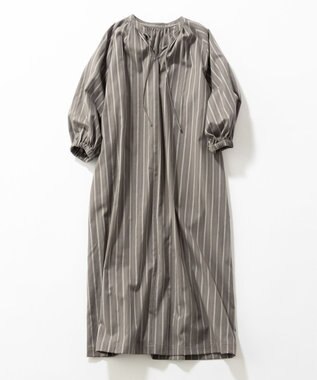 23区 【SLOW/洗える】コットンナイロンストライプ カフタン ワンピース ライトグレーストライプ