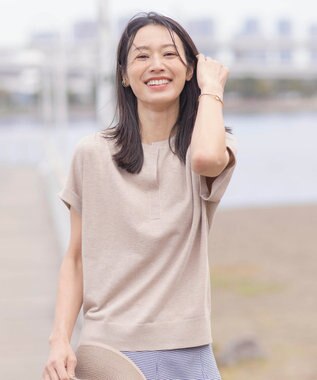 J.PRESS LADIES L 【WEB限定カラーあり・洗える】Vis/Peスパーク バンドカラー ニット ベージュ系