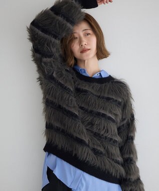 YECCA VECCA フェザーマルチボーダーニット Black