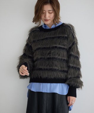 YECCA VECCA フェザーマルチボーダーニット Black