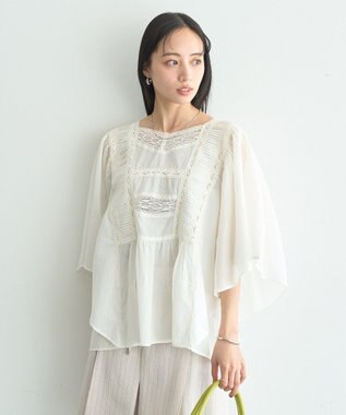 earth music&ecology 【WEB・一部店舗限定】【綿100％】レース＆ピンタックポンチョ