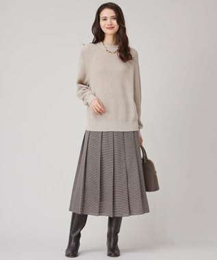 自由区 【洗える】コットンウールミドルゲージプルオーバー ニット ベージュ