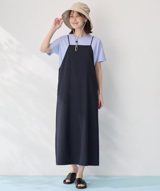 ANY L 【洗濯機可/セットアップ可/UVケア/速乾/イージーケア】サラサラテックリネンキャミソールワンピース ネイビー