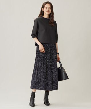 自由区 S 【セットアップ対応・洗える】ライトサテンプリーツ スカート ブラックxベージュ