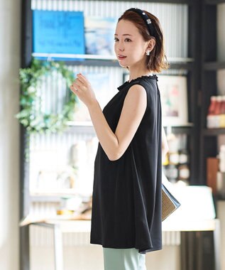 Tiaclasse 【洗える】体型カバーも叶うフリルカラーチュニックブラウス ブラック