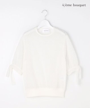 自由区 【カトリエムブーケ】Expression delicate ドットシアー・リボンスリーブトップス オフ