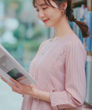 Tiaclasse L 【おのののかさん着用】半袖＆七分袖選べる袖丈バックフレアチュニック 新色 七分袖ピンクストライプ