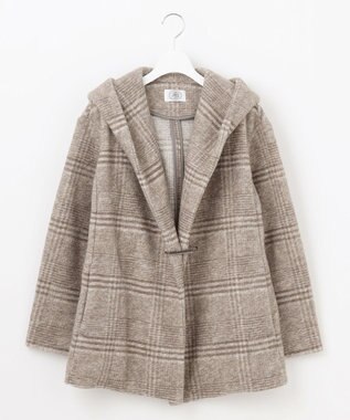 J.PRESS LADIES 【キルトピン付き】ECOLANAスライバーチェック フーデットアウター ブラウン系3