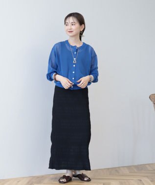 AMERICAN HOLIC バイカラーシアーニットカーディガン Blue