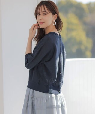 組曲 【前後着用可】ドルマンスリーブライトラメ ニット ネイビー系