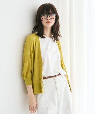 YECCA VECCA シアーニットVネックカーディガン Yellow