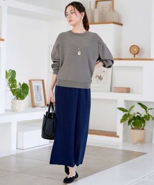 Tiaclasse 肩レースドルマンニットトップス グレー