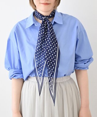 Marca ＜洗えるシルク＞ドット 菱形スカーフ Marcaオリジナル ウォッシャブルシルクローン ネイビー