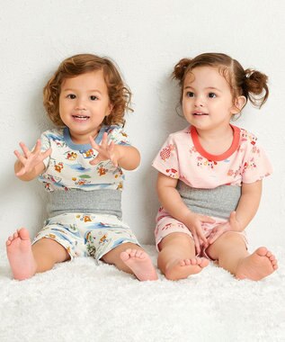 MIKI HOUSE HOT BISCUITS 【80-120cm】 リゾートキャビット 腹巻き付き タック天竺素材 半袖パジャマ ピンク