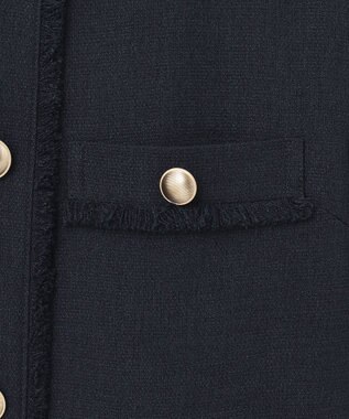 J.PRESS LADIES L ナチュラルツイードストレッチ ノーカラー ジャケット ネイビー系