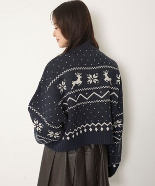 WEGO ノルディック柄ハーフジップニット ネイビー