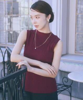 earth music&ecology ランダムリブボトルネックノースリーブニット