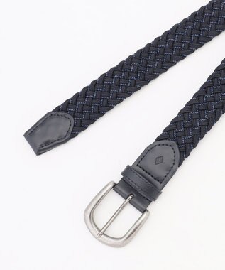 JOSEPH ABBOUD 【キングサイズ・イタリア素材・ストレッチ・日本製】メランジグリッドストレッチ ベルト ダルブルー系