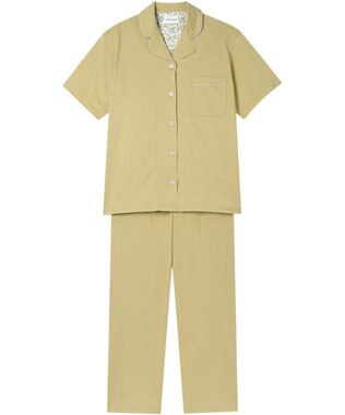 une nana cool 【綿100%】60/2 やわらか天竺 半袖開襟パジャマ MADE WITH LIBERTY FABRIC ダークカーキ